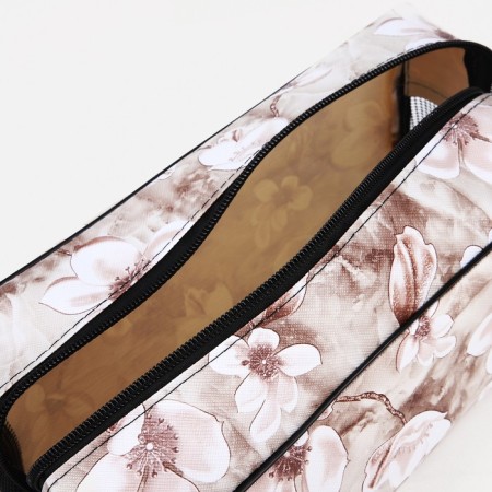 Cosmetic bag on a zipper, with a grid, beige color-2