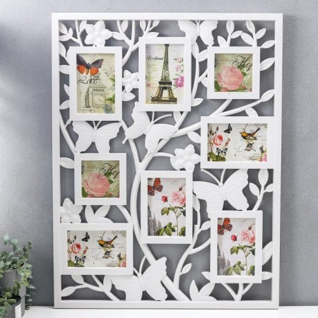 Photo frame Plastic in 8 photos 10x10, 10x15 cm "Butterflies on the tree" White 70x55 cm