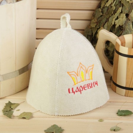 Bath cap with children's embroidery "Tsarevich", Belaya, felt-2
