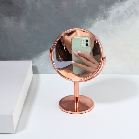 Mirror in gift packaging "Circle", bilateral, with an increase, D mirror surface 8.7 cm, golden color-3