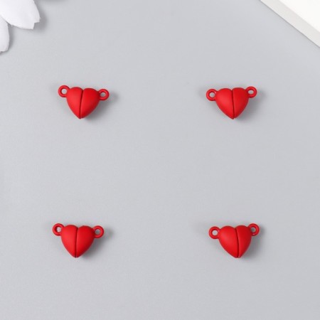 Magnetic metal lock "heart" red matte 2 pcs 1.2x1.2 cm-2