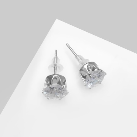 Earrings with rhinestones "Pusets" radiance, circle, d = 0.7, white color in silver-3