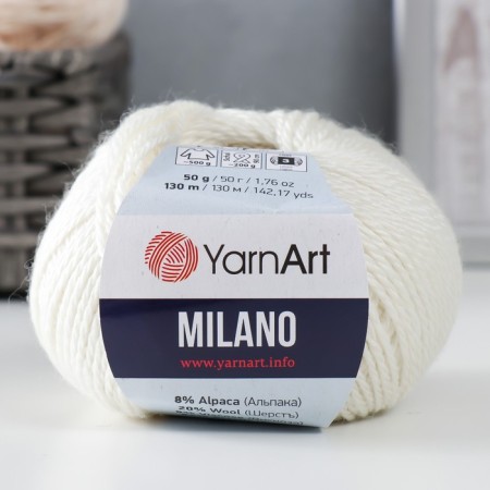Yarn "Milano" 8%alpaca, 20%wool, 8%viscose, 64%acrylic 130m/50g (852 dairy)
