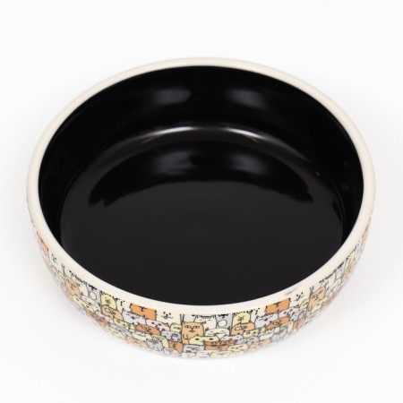 Ceramic bowl "graphic dogs" 300ml, 12 x 3.5 cm, beige-black-2