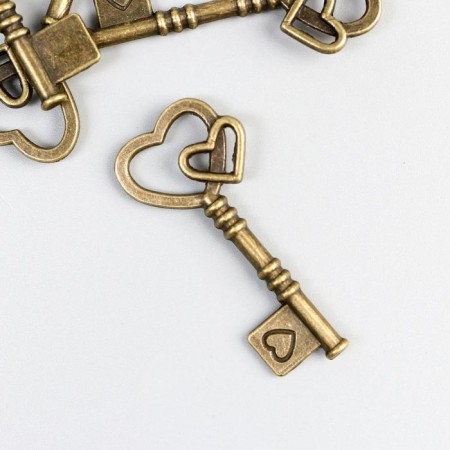 Decor Metal for creativity "Key with double heart" under brass (E4335) 4x2 cm