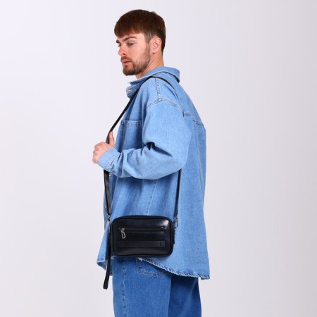 Male bag over the shoulder, artificial leather, black color-5