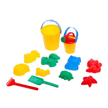 Set for playing in sand No. 113 (8 molds, scoop, watering can, rake, bucket) mix-9