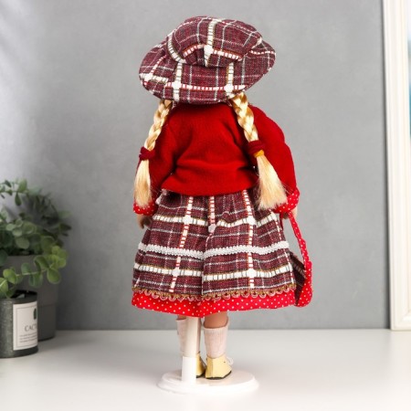 Doll Collectible Ceramics "Inga in red, a dress in peas and a cage" "40 cm-3