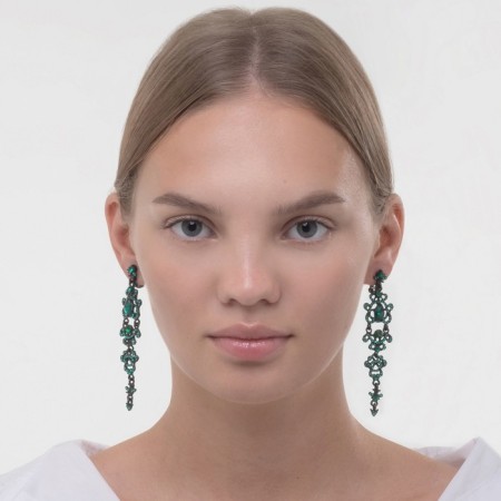 Clips "openwork" drops with curls, emerald color in ferrous metal-2