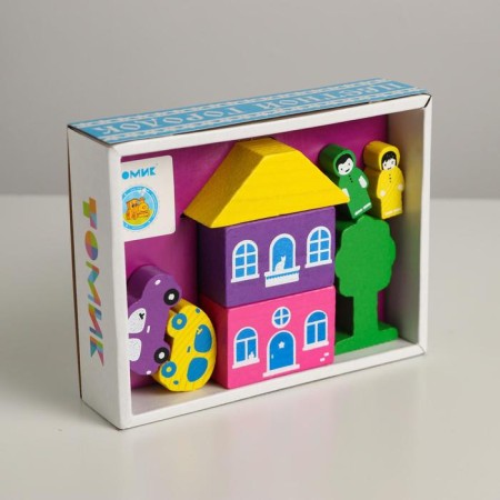 Wooden designer "Color Town" purple, 8 details, volume-3