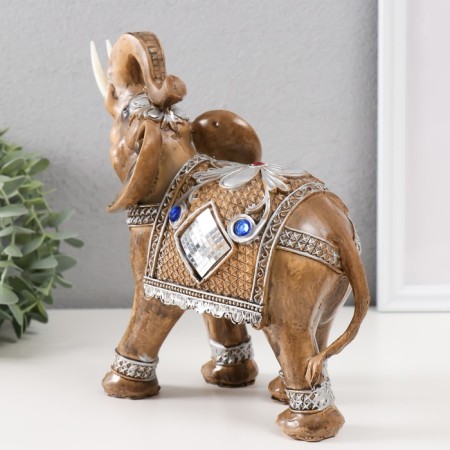 Polystone souvenir "Elephant in Popone Kolchug with mosaics and golden patterns" 21x9x19.5 cm-1