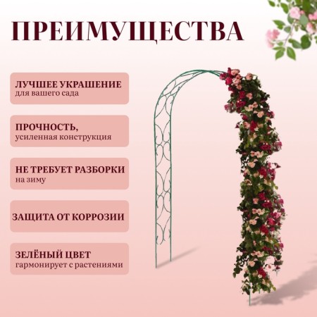 Sadovaya arch, collapsible, 250 × 120 × 30 cm, metal, green, "pattern-2"-2