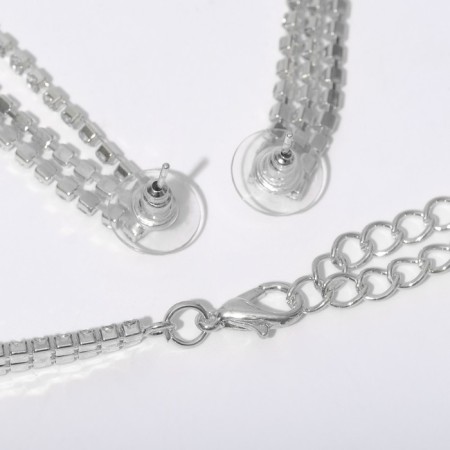 Set 2 objects: earrings, necklace "ice" path with a ladder, white color in silver, 39 cm-1