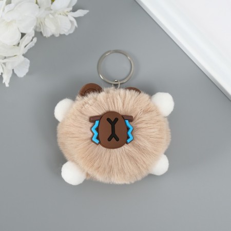 Fluffy on the ring "Capybara Mr. Sadness" beige 10x8x8 cm-1