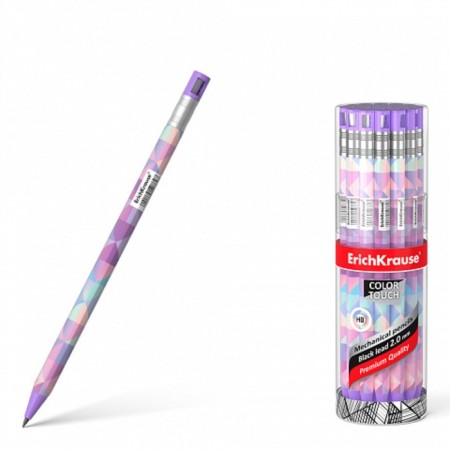 Pencil Mechanical Erichkrause Colortouch "Magic Rhombsnv", Grifel D = 2.0 mm, with a sharpener, "Soft-Touch" with a design, in a tube
