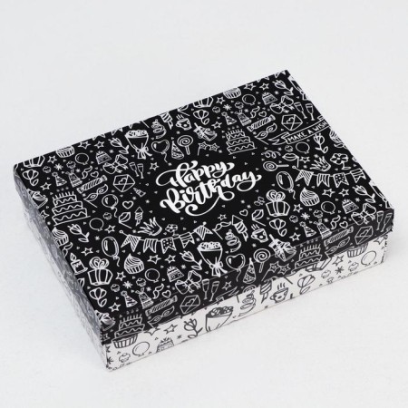 Gift box team "Happy Birthday", black and white, 21 x 15 x 5.7 cm-1