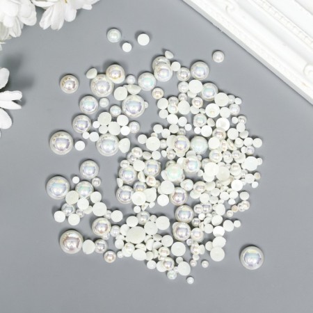 Decor for creativity plastic "Half of beads. Cream mother-of-pearl" d = 3-10 mm, set 10 grams