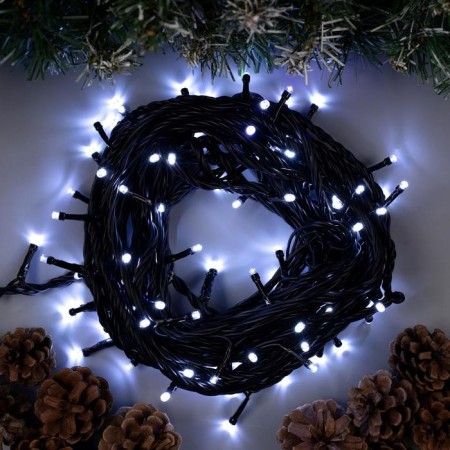 Garland “thread” 10 m, IP44, UMS, dark thread, 100 LED, white glow, white flicker, 220 V