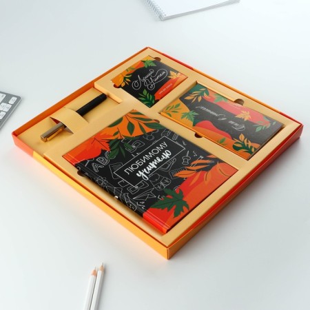 Gift set to the “beloved teacher”: A5 diary, 80 sheets, planing, pen, paper block-1