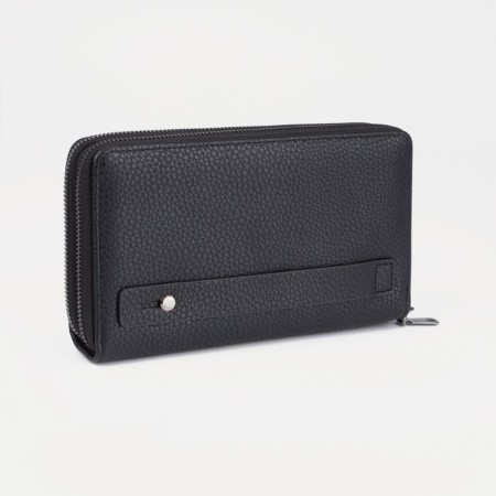 Male purse with zipper, department for bills, for maps, for coins, black color-1
