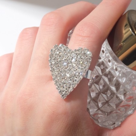 Ring "ice" heart, white color in silver, dimensionless-1