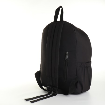 Youth backpack made of textiles, external pocket, black color-3