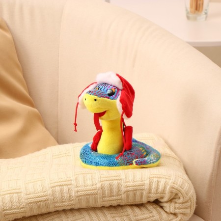 Soft toy "Snake", in a hat ear, 15 cm, blue color-1