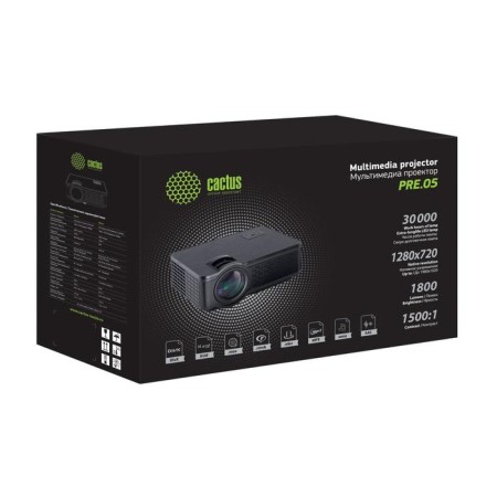 Projector Cactus cs-pre.05b.wxga, 1800lm, 1280x720.1500: 1, lamp resource: 30000h, USB, HDMI, black-2