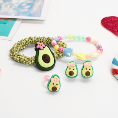The kit of children's “chosen” 4 items: elastic band, clips, bracelet, ring, avocado, colored-1