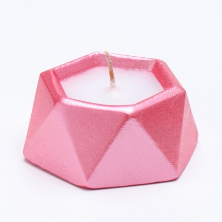 Candle "Hexagon. Marble" in a candlestick of gypsum is small, 7x3.5cm, pink-1