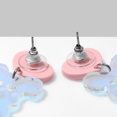 Acryl Earrings "Bears" with the heart, colored in silver-2