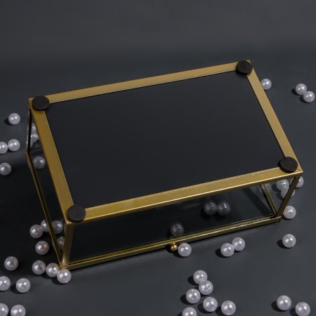 Organizer for storage "Mountains", with a lid, glass, with a mirror -bottom, 1 section, 17 × 10.5 × 7 cm, the color is transparent/copper-10