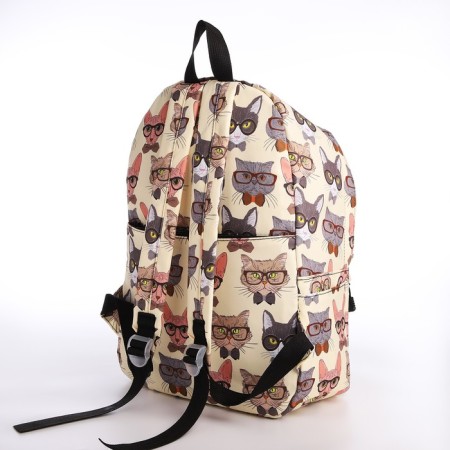 School backpack of textiles with a zipper, 4 pockets, wallet, beige color-5