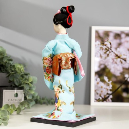 Collector doll "Japanese in a blue kimono with an umbrella" 30x12.5x12.5 cm-3