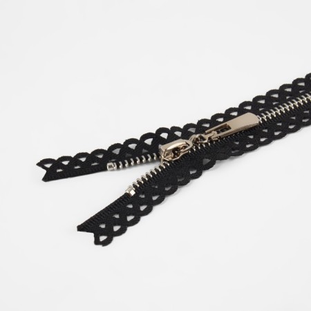 Metal zipper, No. 3, non -proceeding, automatic lock, 30 cm, black color/nickel-1