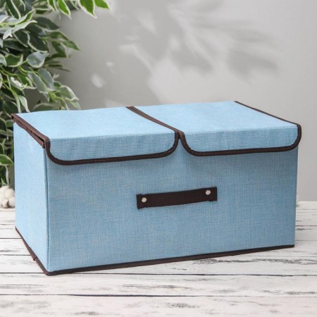 Stelly box for storage with a double lid "Teri", 50 × 30 × 25 cm, blue color