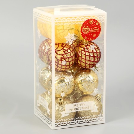Set of balls plastic D-6 cm, 16 pcs "Melody" of the edge of the cod, gold-1