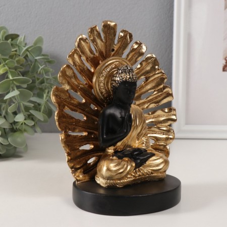 Souvenir Polystone "Buddha. Palm sheet" gold and black 14.5x9x17.5 cm-1