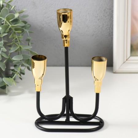 Summary Metal for 3 candles of "Singer" black with gold 16.5x5.8x22.8 cm-1