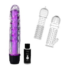Set vibrator realist gel + 5 massage nozzles + lubricant 50 ml