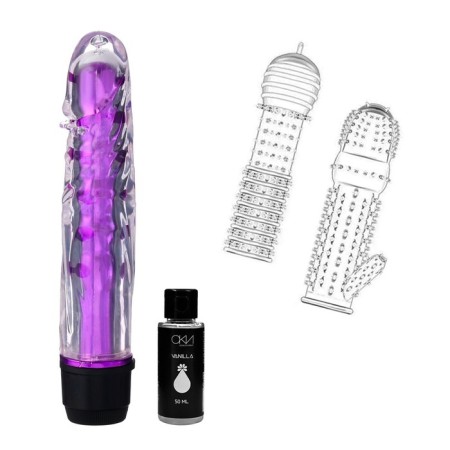 Set vibrator realist gel + 5 massage nozzles + lubricant 50 ml