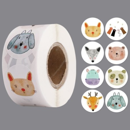 Stick Paper "Watercolor Beasts" d = 2.5 cm 500 pcs in a roll 3x6.5x6.5 cm
