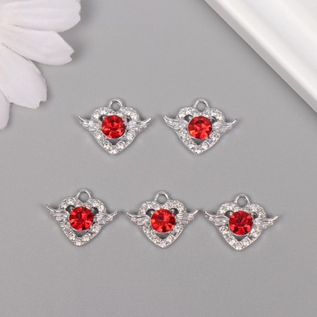 Decor for creativity metal, rhinestones "heart" silver, red 1.5x1.8x0.6 cm-2