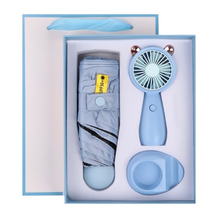 Gift set fan and umbrella, blue