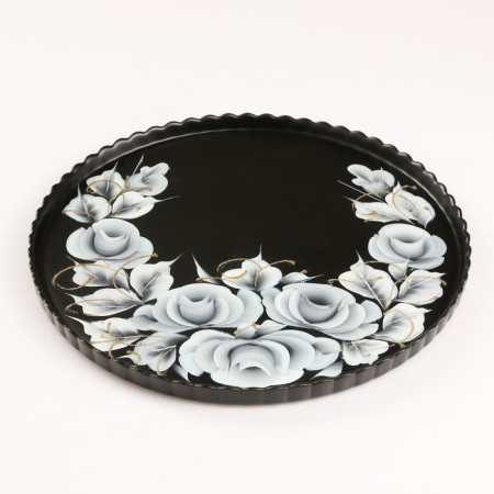 Tray "rose on black" art painting 28 cm
