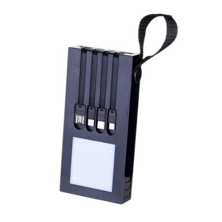 External battery 1000 mAh, 10 W, 2 USB, Type-C, flashlight, solar panel, black-1