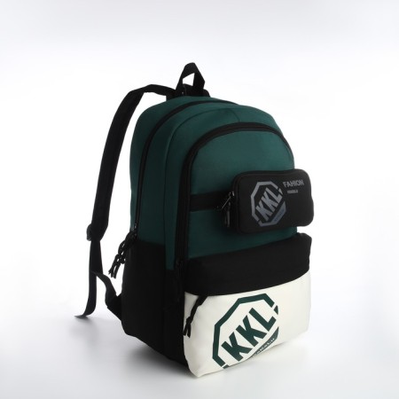 Young backpack from a lightning textile, 3 pockets, a bag, a suitcase holder, black/green color-3