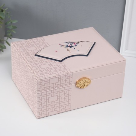 Casket to the leatherette to decorations the chest "Piece on sakura. Beige patterns" 26x20x13 cm-1