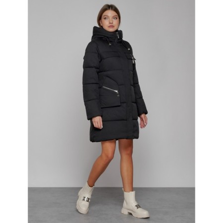 Coat insulated winter female, size 58, black color-1