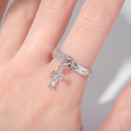 Ring "Cross" with inscriptions, the color of silver, dimensionless-1
